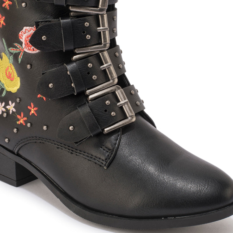 Black Embroidery Detail Ankle Boot