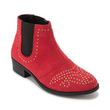 Red Chelsea Stud Detail Ankle Boot