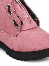 Pink Microfibre Ankle Boots