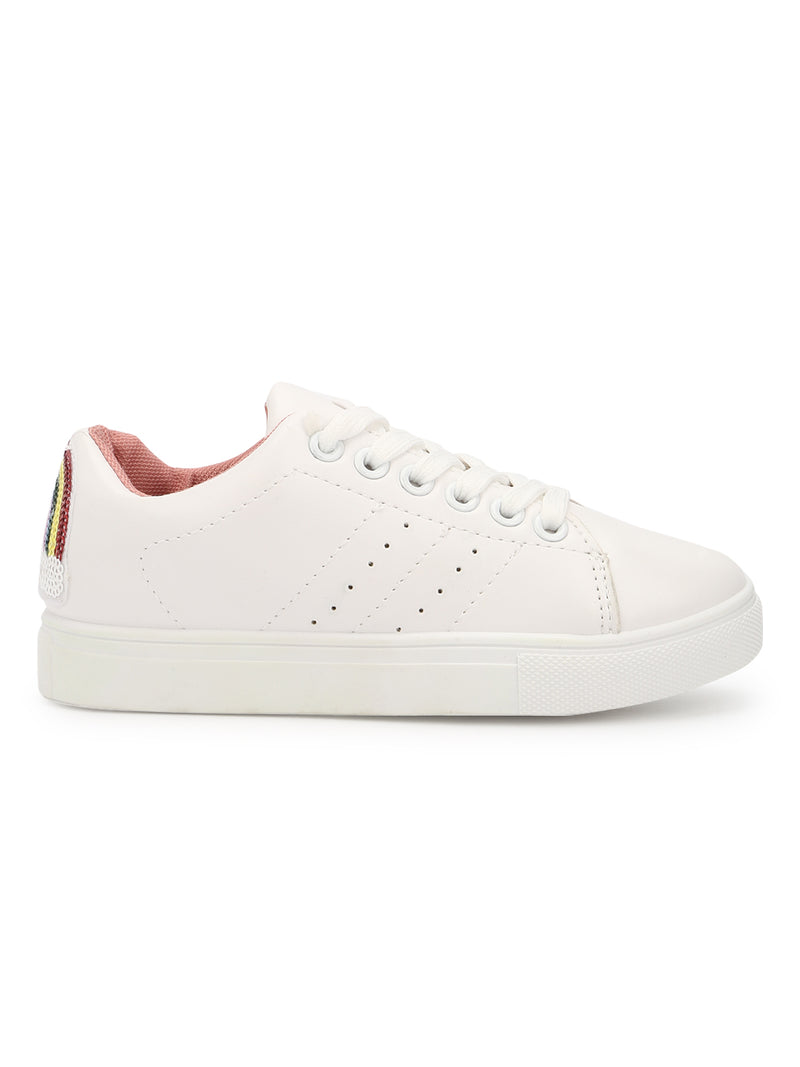 White PU Rainbow Lace-Up Mini Sneakers