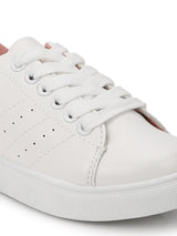 White PU 'Love it' Lace-up MIni Sneakers