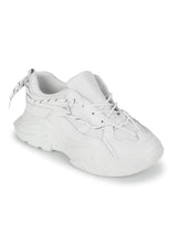Total White PU Side Lace Pattern Chunky Sneakers