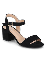 Black Micro Ankle Strap Low Block Heels