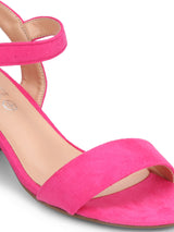 Fuschia Micro Ankle Strap Low Block Heels