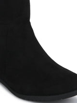 Black Micro Croc Golden Detail Flat Long Boots