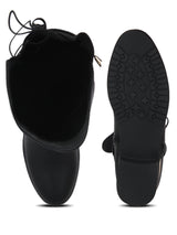 Black PU Back Lace-up Golden Detail Long Boots