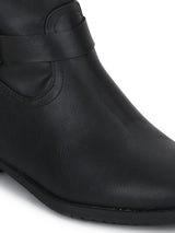 Black PU Double Shade Buckle Long Boots