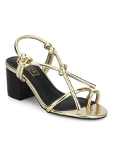 Gold PU Low Block Heel Sandals