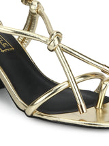 Gold PU Low Block Heel Sandals