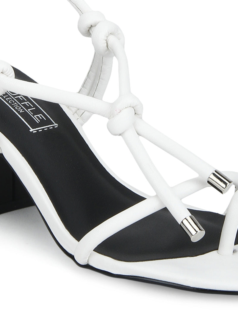 White PU Low Block Heel Sandals