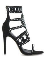 Black Microfibre Diamante Strapped Stiletto Heels