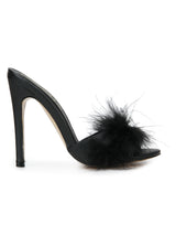 Black Furry Slip-on Stilettos