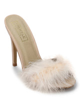 Nude Furry Slip-on Stilettos