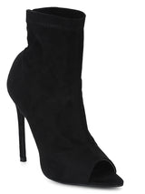 Black Micro Peep toe Stiletto Ankle Length Boots