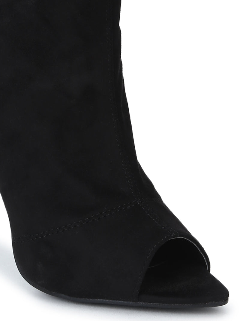 Black Micro Peep toe Stiletto Ankle Length Boots