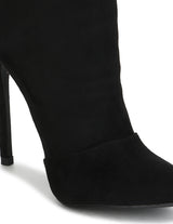 Black Micro Pointed Back Lace-up Stiletto Ankle Length Boots