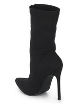 Black Lycra Front Chain Stiletto Ankle Boots