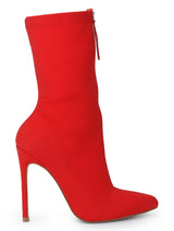 Red Lycra Front Chain Stiletto Ankle Boots
