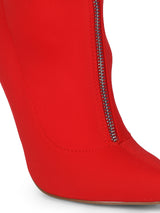 Red Lycra Front Chain Stiletto Ankle Boots