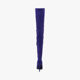 Purple Lycra Pointed Toe Toe Thigh High Boot