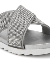 Silver Diamante Crossover Slip-On Flats