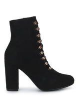 Black Micro Lace-Up Block Heels Ankle Boots