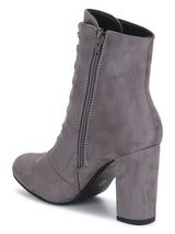 Dove Grey Micro Lace-Up Block Heels Ankle Boots