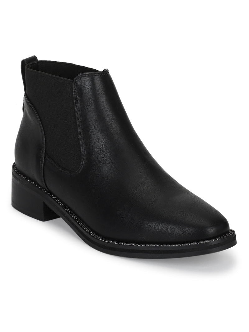 Black PU Chelsea Flat Ankle Boots