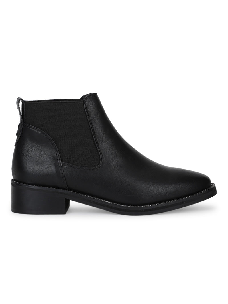 Black PU Chelsea Flat Ankle Boots