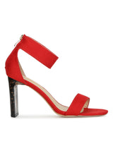 Red Micro Ankle Strap Slim Block Heel