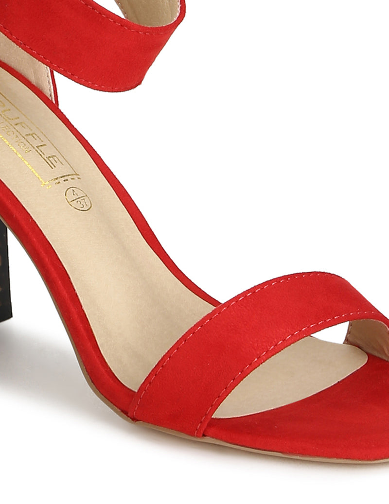 Red Micro Ankle Strap Slim Block Heel