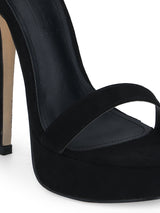 Black Micro Diamante Ankle Strap Platform Stilettos