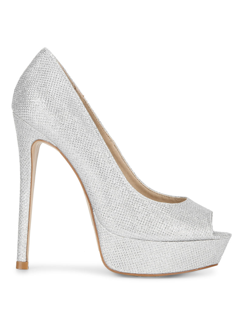 Silver Microfibre Pump Stilettos