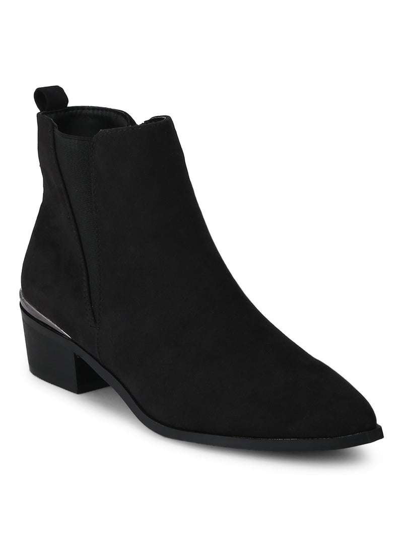 Black Micro Low Heel Ankle Length Boots