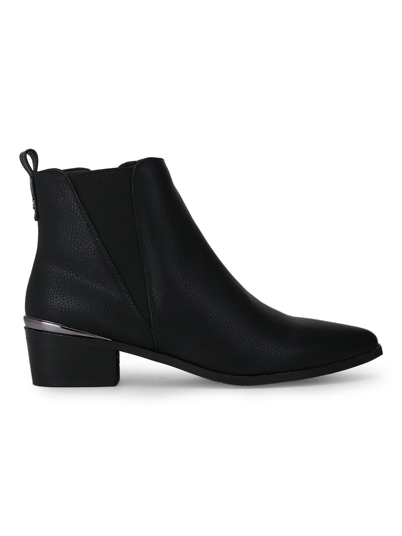 Black PU Low Heel Ankle Length Boots