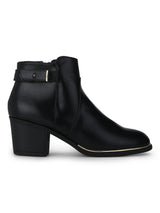 Black PU Ankle Strap Low Block Heel Ankle Length Boots