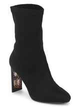 Black Lycra Slim Heel Ankle Boots