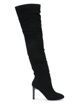 Black Micro Slouch Stiletto Heel Long Boots