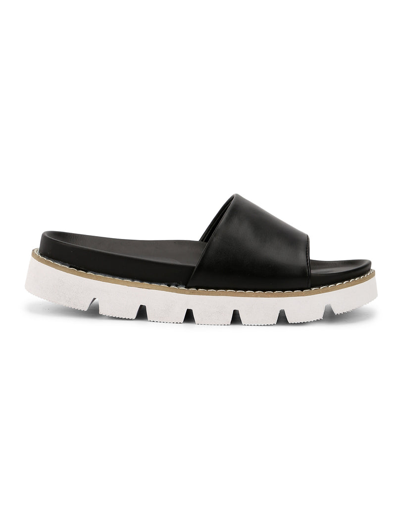 Black PU Cleated Slip-On Flats