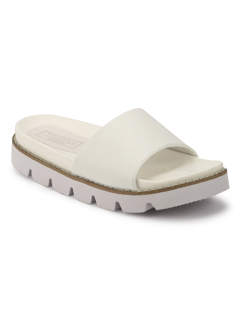 White PU Cleated Slip-On Flats