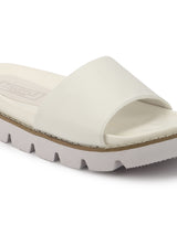 White PU Cleated Slip-On Flats