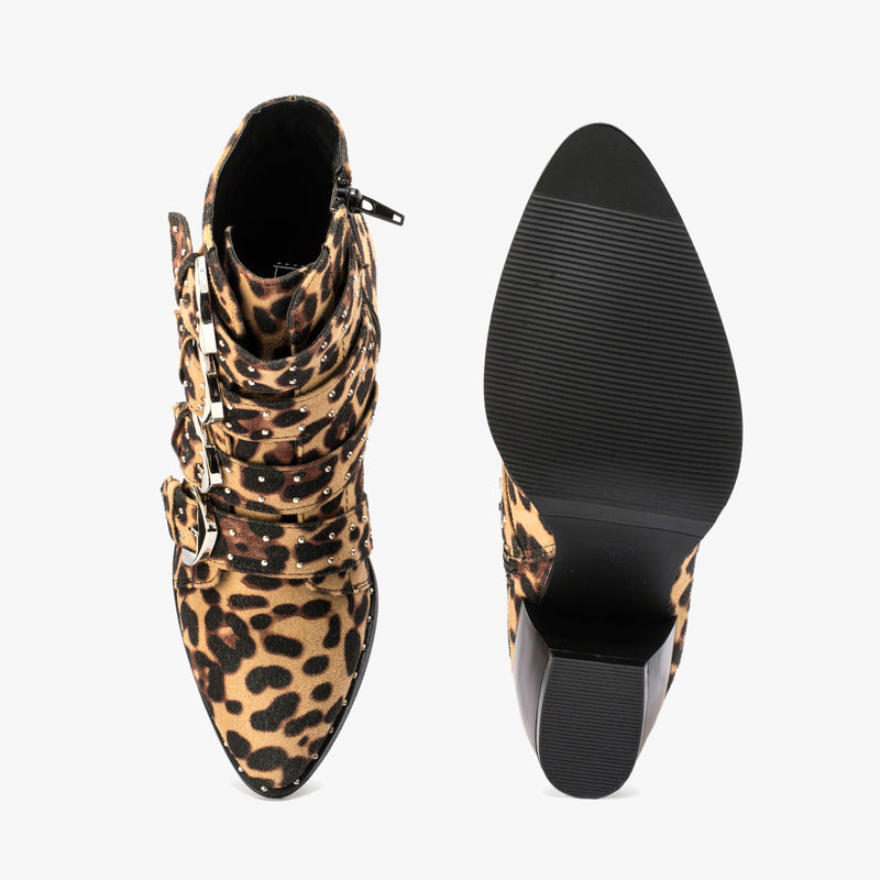 Leopard Stud Detail Ankle Boot