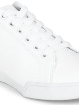 White PU Lace-Up Sneakers