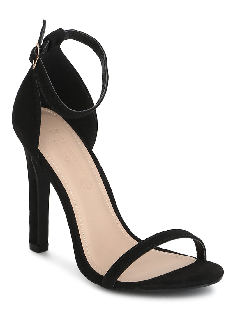 Black Micro Ankle Strap Barely There Stilettos