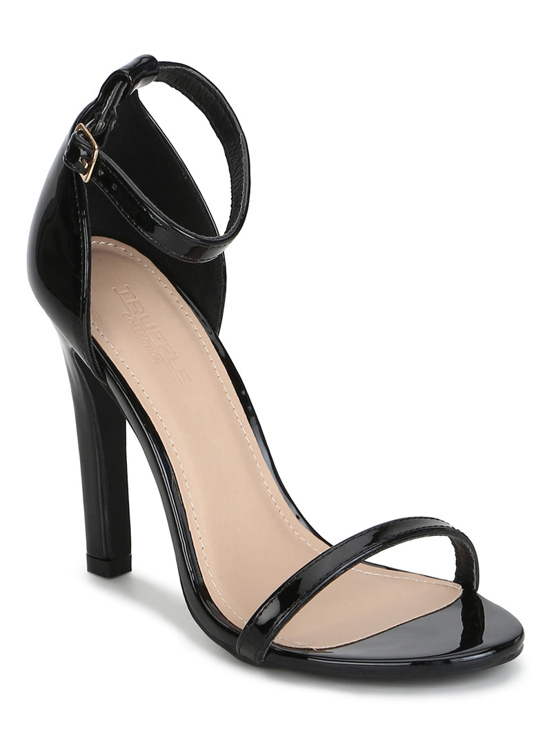 Black Patent Ankle Strap Barely There Stilettos