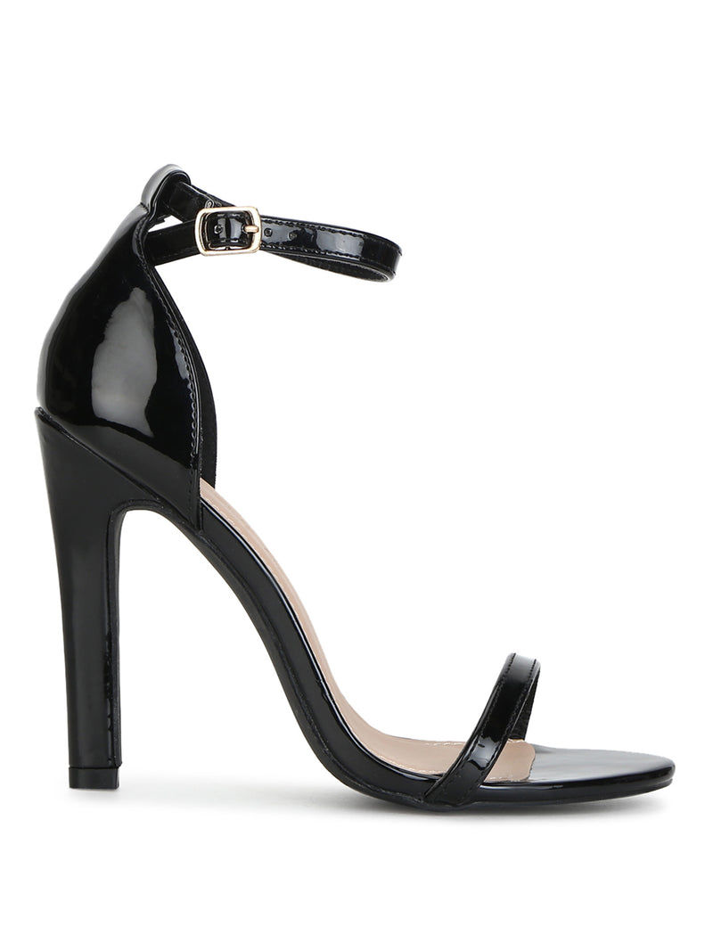 Black Patent Ankle Strap Barely There Stilettos