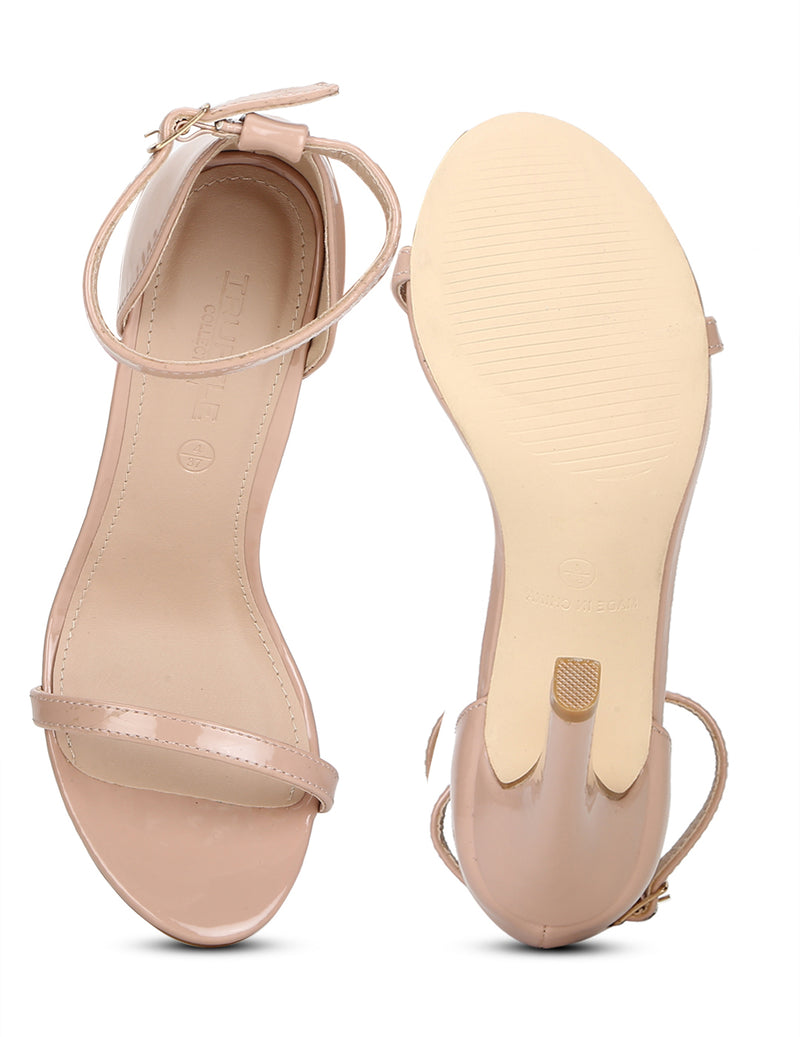 Nude Patent Ankle Strap Barely There Stilettos