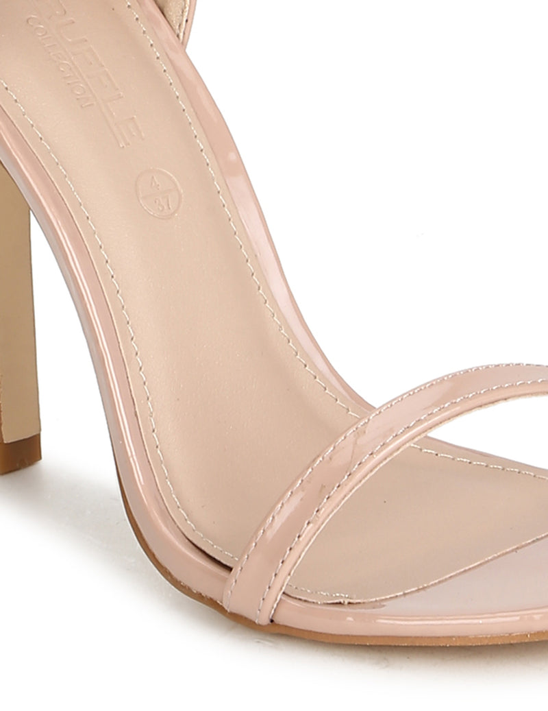 Nude Patent Ankle Strap Barely There Stilettos