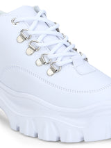 White PU Gold Detail Lace up Sneakers