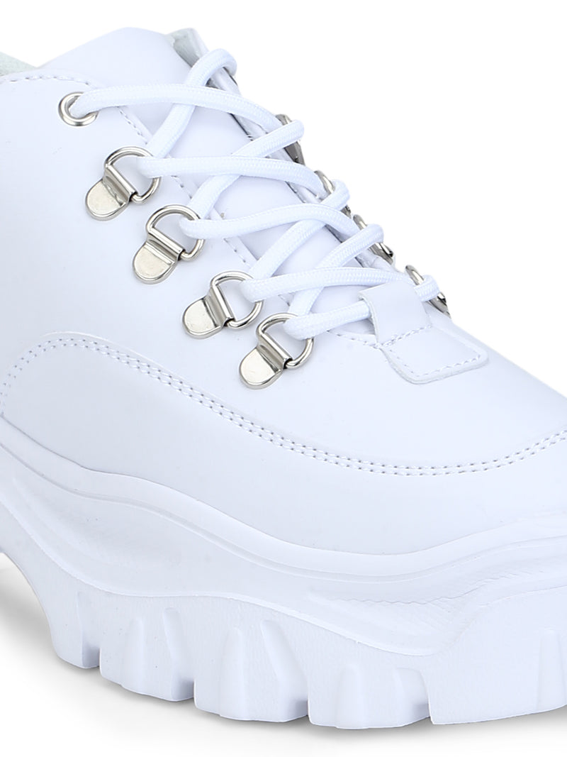 White PU Gold Detail Lace up Sneakers